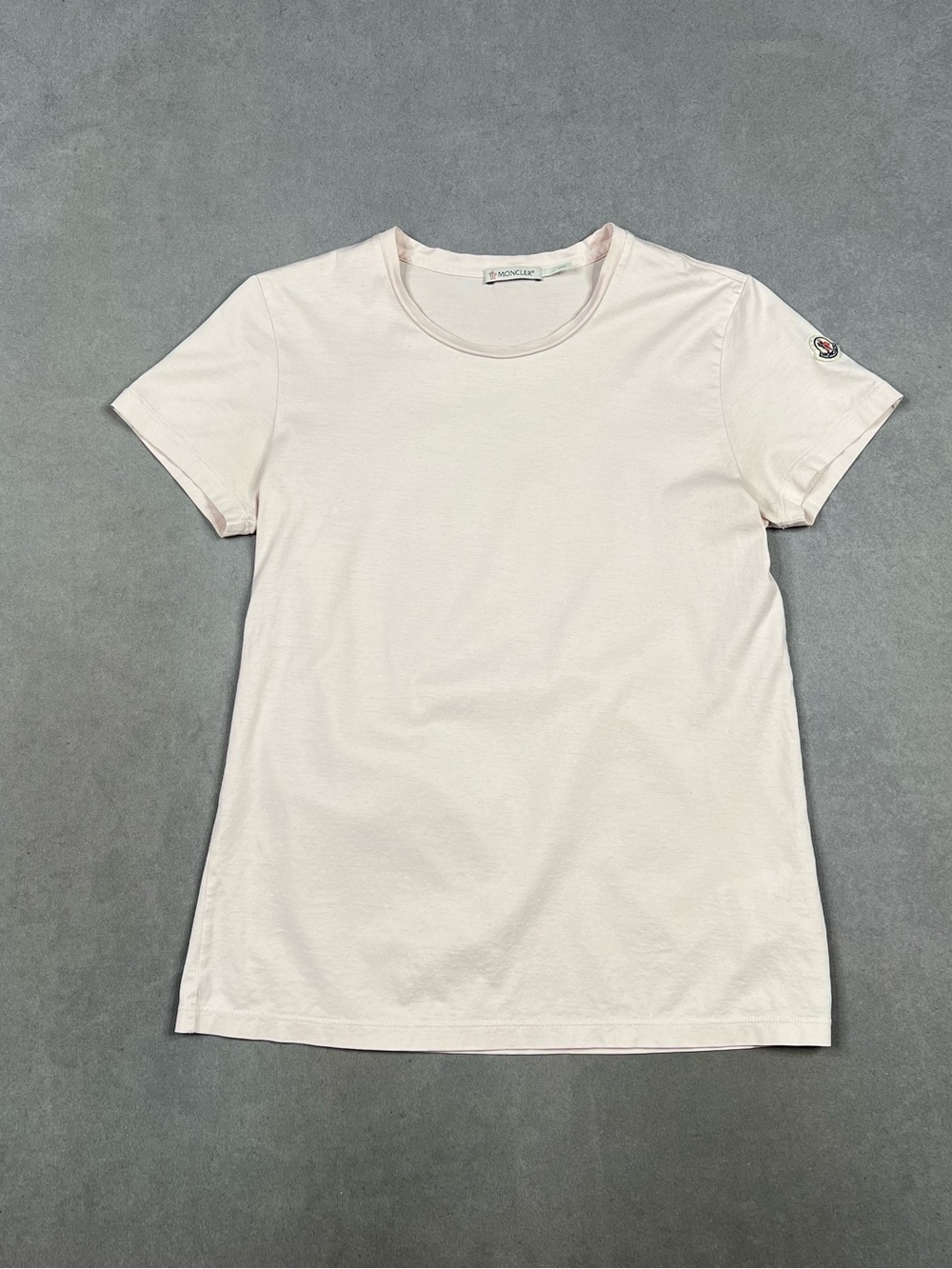Moncler Light Pink Short Sleeve Cotton Tee with Sleeve Logo